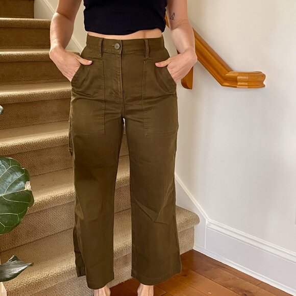 Oak & Fort army green/brown cropped cargo pants - Picture 1 of 4